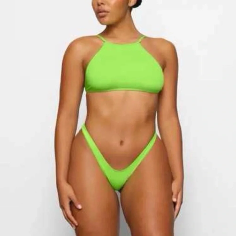 SKIMS Swim High Neck Top Neon Green